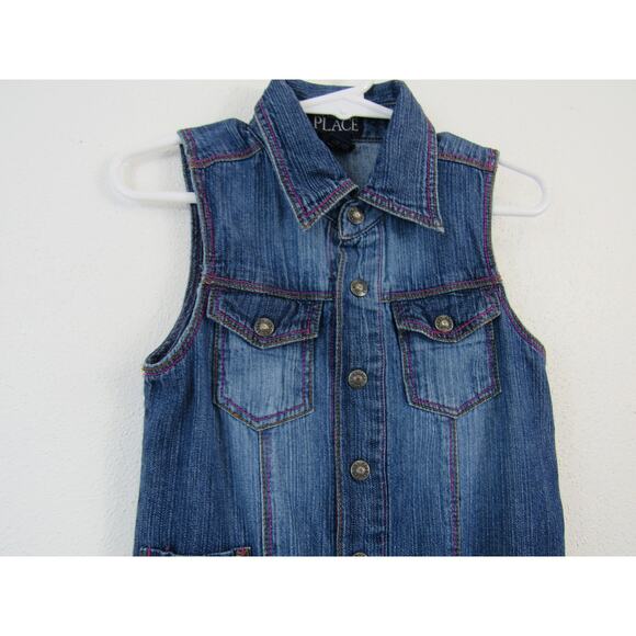 Children's Place Size 4 Denim Dress Asymetrical Hem Collared Shirt Dress Jean - Picture 2 of 4